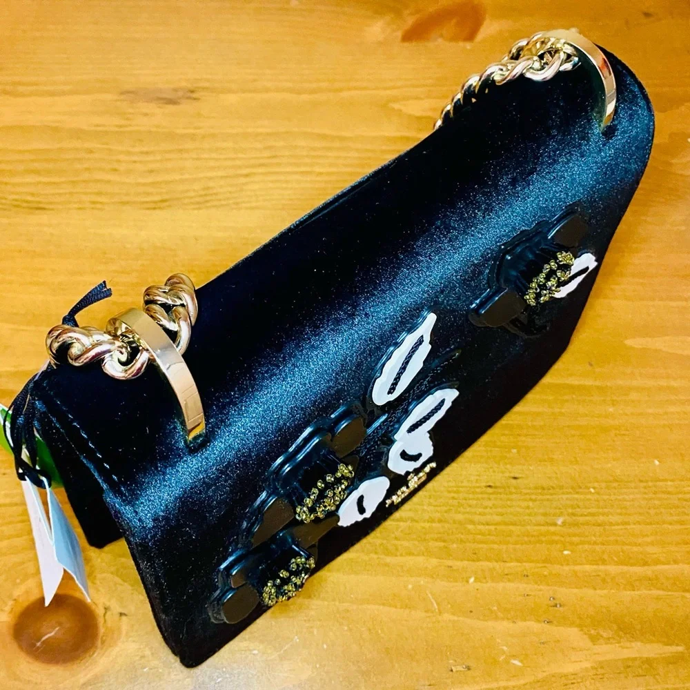 NEW! Kate Spade Cameron St Floral Embellish Marci Black Velvet Bag